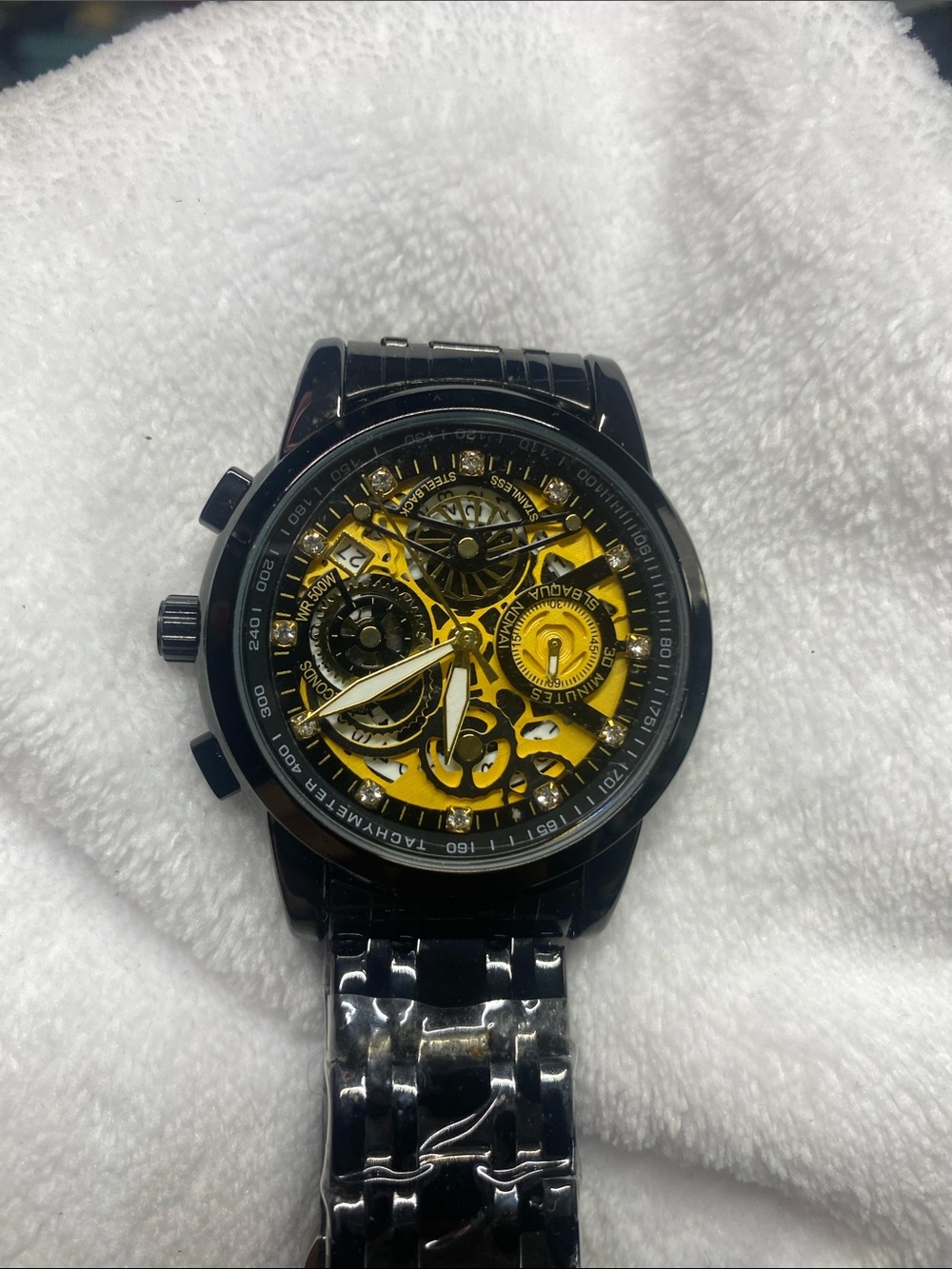 ONTHEEDGE  -  Black Stainless Mechanical Skeleton Watch